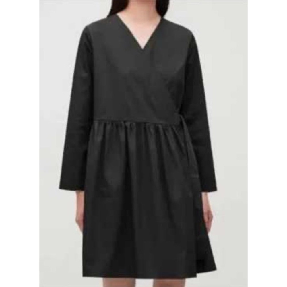 COS Wrap Dress Womens Size 2 Long Sleeve Cotton V-Neck Midi Lagenlook Minimalist